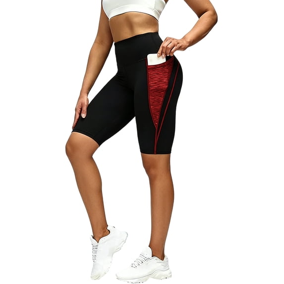 Gamivast Plus Size Biker Shorts for Women with Pockets High Waisted Stretchy Workout Shorts Athletic Compression Fit Gym Running Shorts Tummy Control Active Wear Red XXXL