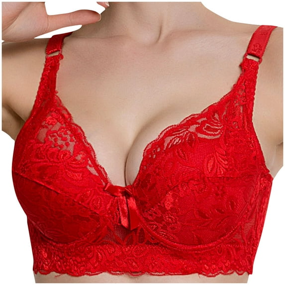 Gamivast Plus Size Bras for Women Push Up Lace Bras Adjustable Straps No Underwire Breathable Bralettes Comfort Wirefree Everyday Bras Red 85C Brasier Sin Aros Para Mujer