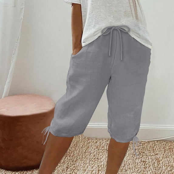 Gamivast Plus Size Capri Pants for Women Relaxed Fit Drawstring Cropped Pants with Pockets Elastic Waist Adjustable Tie Hem Casual Summer Lounge Travel Beach Pull on Capris Gray XXL