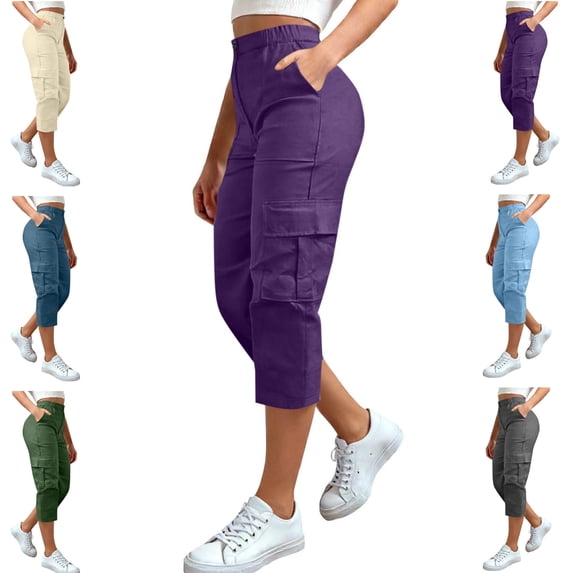 Gamivast Plus Size Capris Pants for Women High Waisted Cargo Pockets Hiking Pants Stretchy Summer Cropped Pants Outdoor Walking Knee Length Shorts Casual Work