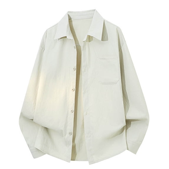 Gamivast Plus Size Cotton Shirts for Men Oversized Lapel Collar Button up Shirts Casual Long Sleeve Sweatshirts with Chest Pockets Street Fashion Outfits