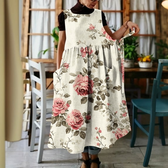 Gamivast Plus Size Dresses for Women Floral Print Sleeveless Maxi Dress with Pockets Loose Fit Casual Dress Vacation Dress Beach Dress Summer Resort Blue XXXXL