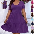 thumbnail image 1 of Gamivast Plus Size Dresses for Women Short Sleeve Scoop Neck Tiered Babydoll Dress Flowy Mini Swing Dress Casual Summer Beach Vacation Cute Dress Purple XXL, 1 of 7