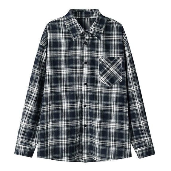 Gamivast Plus Size Flannel Shirts for Men Long Sleeve Plaid Loose Fit Button up Shirts Casual Lapel Collar Long Sleeve Sweatshirts Beach Holiday Party Outfits
