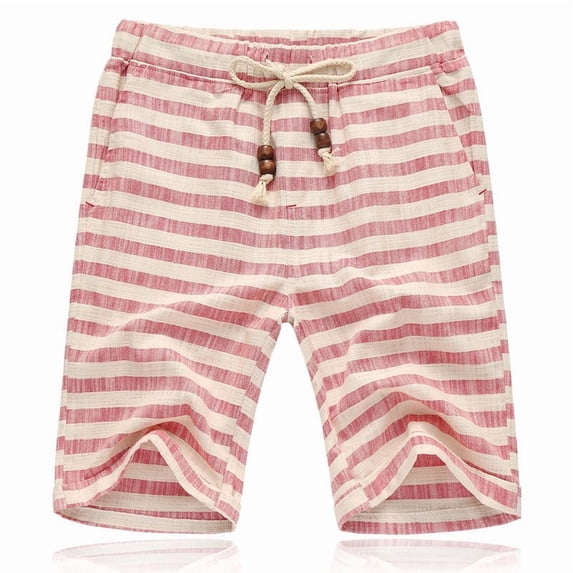 Gamivast Plus Size Linen Shorts for Men Striped High Waisted Lightweight Elastic Waist Shorts with Pockets Relaxed Fit Drawstring Lounge Bermuda Beach Shorts Vacation Casual Summer Bottoms Red XXXL