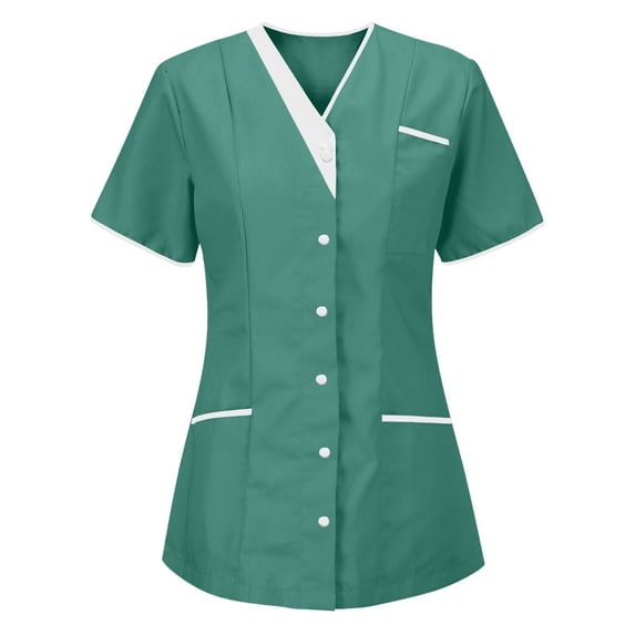 Gamivast Plus Size Scrubs for Women Short Sleeve V-Neck Button Up Top Nursing Scrubs Breathable Soft Stretch Medical Scrubs with Chest Pocket Healthcare