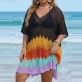 thumbnail image 1 of Gamivast Plus Size Swim Cover up Crochet Modest Coverage Cover up Dress Rainbow Chevron Hollow Out Knit Beach Coverups for Resort Vacation Beach to Boardwalk Summer Holiday, 1 of 5