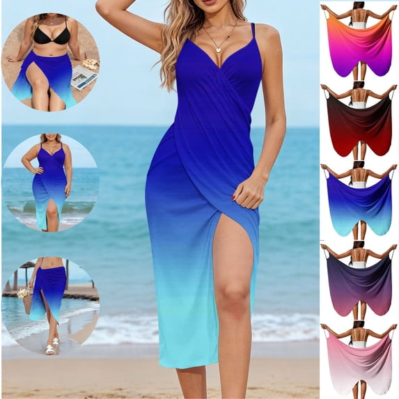 Gamivast Plus Size Swim Tops for Women Wrap Around Vacation Beach Wear Swimsuit Cover ups Loose Fit Ombre Gradient Print Flowy Breathable Lightweight Sun Protection Summer Spring Sarong