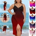 thumbnail image 1 of Gamivast Plus Size Swim Tops for Women Wrap Around Vacation Beach Wear Swimsuit Cover ups Loose Fit Ombre Gradient Print Flowy Breathable Lightweight Sun Protection Summer Spring Sarong, 1 of 8
