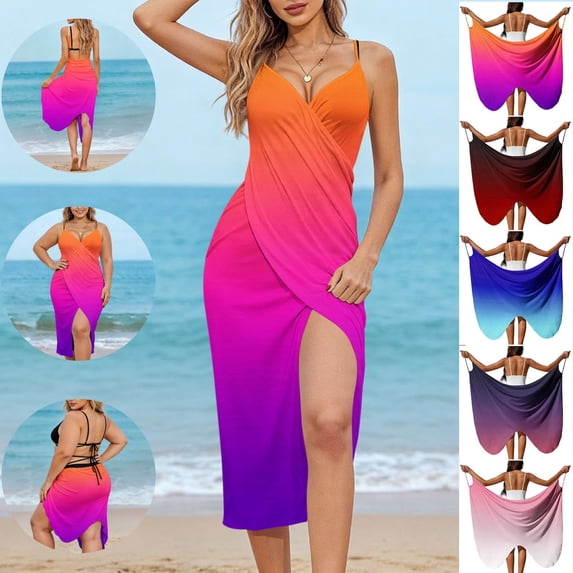 Gamivast Plus Size Swim Tops for Women Wrap Around Vacation Beach Wear Swimsuit Cover ups Loose Fit Ombre Gradient Print Flowy Breathable Lightweight Sun Protection Summer Spring Sarong