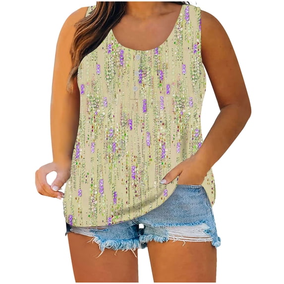 Gamivast Plus Size Tank Tops for Women Lightweight Graphic Sleeveless Casual Blouses Holiday Round Neck Tunic Going Out Tees Summer Outfits