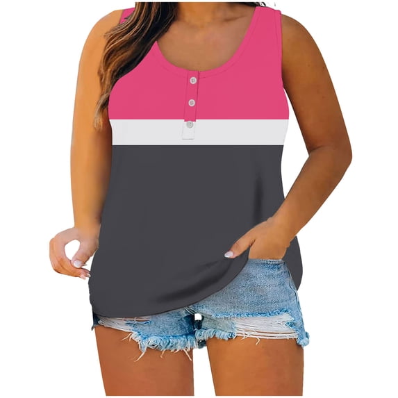 Gamivast Plus Size Tank Tops for Women Lightweight Graphic Sleeveless Casual Blouses Holiday Round Neck Tunic Going Out Tees Summer Outfits