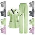 thumbnail image 1 of Gamivast Plus Size Women Scrubs Sets Elastic Waist Straight Pant V-Neck Button Scrubs Tops Set Moisture Wicking Nursing Scrubs 3 Pockets Contrast Trim Workwear, 1 of 2