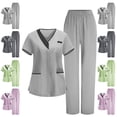 thumbnail image 1 of Gamivast Plus Size Women Scrubs Sets Elastic Waist Straight Pant V-Neck Button Scrubs Tops Set Moisture Wicking Nursing Scrubs 3 Pockets Contrast Trim Workwear, 1 of 2