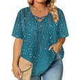 thumbnail image 1 of Gamivast Plus Size Women's Tops Criss Cross Front Casual Loose Short Sleeve V Neck Shirts Casual Loose Fitted Blouses Summer Vacation outfits, 1 of 6
