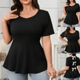 thumbnail image 1 of Gamivast Plus Size Women's Tops Short Sleeve Peplum Hem Back Bow Blouses Loose Crewneck Tunic Casual Shirts Going out Trendy Outfits, 1 of 6