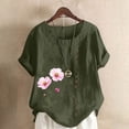 thumbnail image 1 of Gamivast Plus Size Womens Linen Tops Round Neck Loose Short Sleeve Print Shirts Button Side Casual Work Blouses Summer Outdoor Outfits, 1 of 5