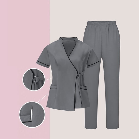 Gamivast Plus Size Womens Nursing Scrubs Set Elastic Waist Pant Open Front Scrubs Tops Soft Stretch Breathable Nurse Scrubs Two Pockets Healthcare Wear