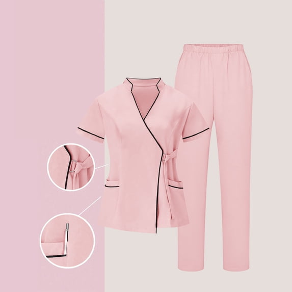 Gamivast Plus Size Womens Nursing Scrubs Set Elastic Waist Pant Open Front Scrubs Tops Soft Stretch Breathable Nurse Scrubs Two Pockets Healthcare Wear