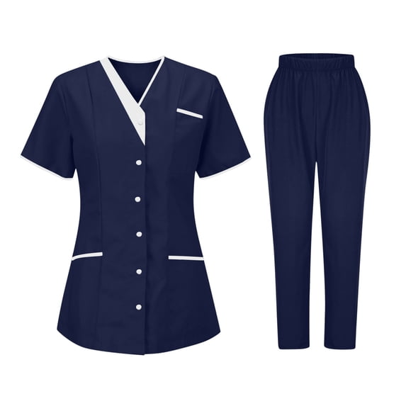Gamivast Plus Size Womens Scrubs Set Breathable Elastic Waist Pants Short Sleeve V-Neck Scrubs Shirts Moisture Wicking Nursing Scrubs with 3 Pockets Workwear