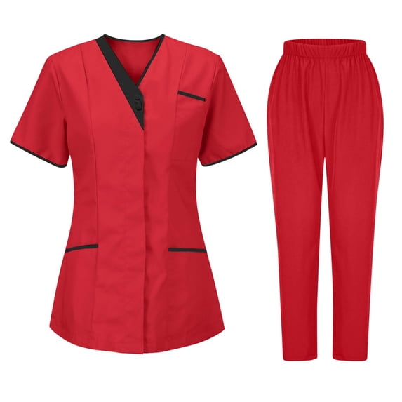 Gamivast Plus Size Womens Scrubs Set with Elastic Waist Pants V-Neck Scrub Top Scrubs Sets Breathable Soft Stretch Scrubs Set with Pockets Nurse Hospital Workwear