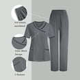 thumbnail image 1 of Gamivast Plus Size Womens Scrubs Set Wrap V-Neck Scrubs Tops Moisture Wicking Elastic Waist Straight Pant Soft Nursing Scrubs Pockets Contrast Trim Uniform Wear, 1 of 7