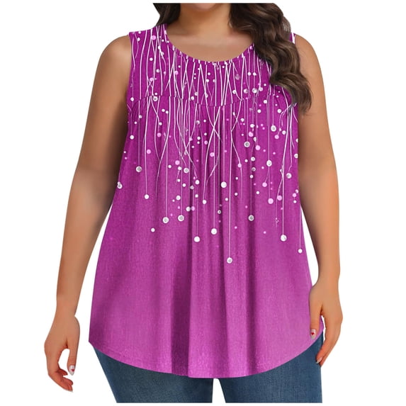 Gamivast Plus Size Womens Tank Tops Drip-Dot Print Flowy Crewneck Loose Shirts Casual Sleeveless Ruched Breathable Tees Summer Casual Vacation Tops