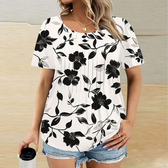 Gamivast Plus Size Womens Tops Short Sleeve Oversized Crew Neck Casual Blouses Trendy Drop Shoulder Shirts Holiday Summer Casual outfits