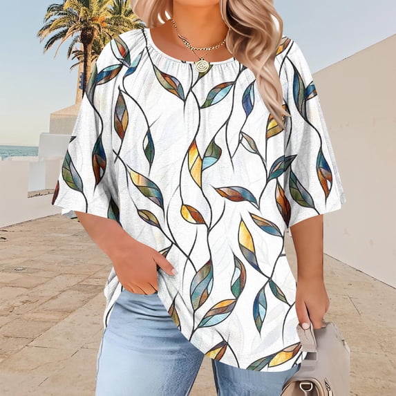 Gamivast Plus Size Womens Tops Short Sleeve Round Neck Embellished Trendy Blouses Soft Casual Drop Shoulder Party T Shirts Holiday outfits
