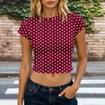 thumbnail image 1 of Gamivast Polka-Dot Women's Print Crop Tops Short Sleeve Y2K Baby Tees Casual Vintage Shirts Slim Fit Summer Basic T-Shirts Comfortable Everyday Retro Style Top Red XL, 1 of 5