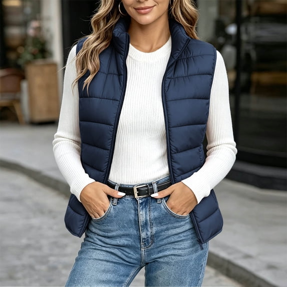 Gamivast Puffer Vest for Women Stand Collar Zip Up Sleeveless Lightweight Jacket Casual Quilted Outerwear Warm Fall Winter Coat with Pockets