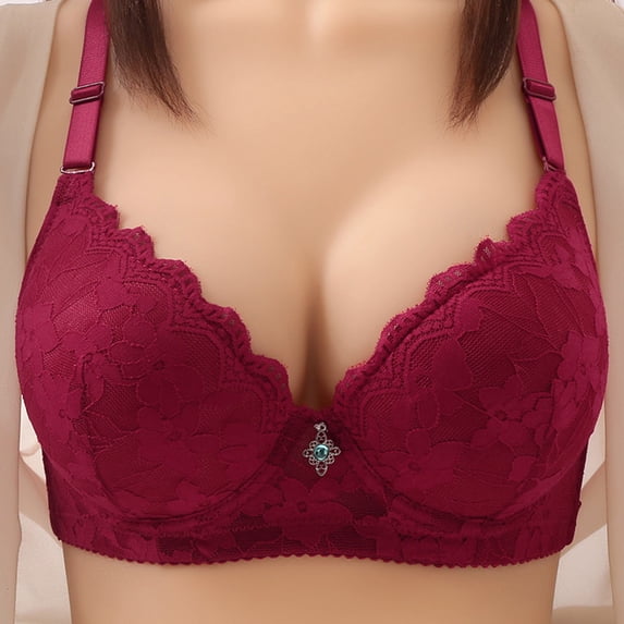 Gamivast Push Up Bras for Women No Underwire Full Coverage Bras High Support Minimizer Bras Adjustable Strap Bralettes Everyday Bra Wine L Sujetadores Sin Varillas Para Mujer