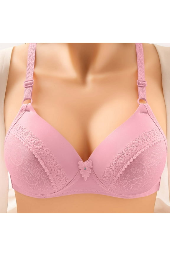 Push Up Bras for Women Wireless Plus Size Bras Lace Seamless Adjustable Gathering Bra Seamless Full Coverage Bras Everyday Bra Pink L Brasier Sin Costuras Para Mujer