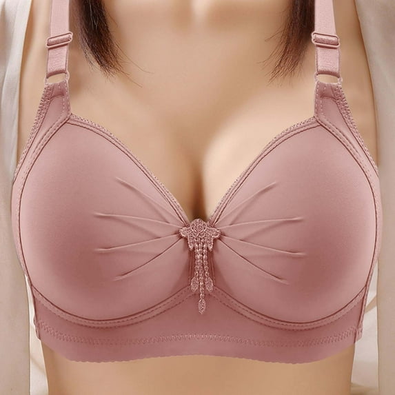 Gamivast Push Up Bras for Women Wireless Plus Size Bras Lace Seamless Adjustable Gathering Bra Seamless Full Coverage Bras Everyday Bra Pink XXL Brasier Sin Varillas Para Mujer