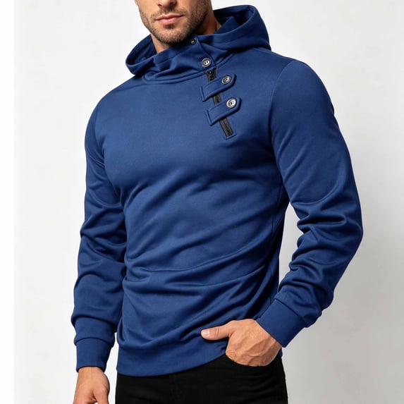 Gamivast Quarter Zip Pullover Hoodie for Men Soft Athletic Fit Long Sleeve Hooded Sweatshirt with Button Tab Details and Ribbed Cuffs for Casual Workout Travel Streetwear Blue S