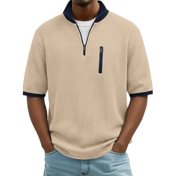 Gamivast Quarter Zip Shirts for Men V Neck Short Sleeve Golf Shirts Regular Fit Solid Textured Moisture Wicking Quarter Zip Pullover Summer Tops