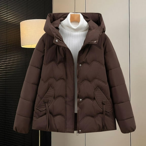 Gamivast Quilted Jacket for Women Oversized Long Sleeve Hooded Coat Full Zip Stand Collar Button Down Padded Jackets Loose Casula Solid Collar Coats with Pockets Warm Winter Outerwears