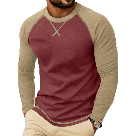 Gamivast Raglan Shirts for Men Long Sleeve Baseball Tees Casual Color Block Crewneck Tops Athletic Fit T-Shirts Lightweight Activewear for Fall Workout Daily Wear