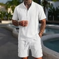 thumbnail image 1 of Gamivast Retro Style Mens Set Linen Texture Button Down Shirt and Shorts Embroidered Guayabera Outfit for Summer Beach Vacation Casual Party Wear, 1 of 4