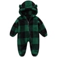 thumbnail image 1 of Gamivast Romper Jumpsuit Baby Fleece Plaid Sherpa Winter Snowsuit Toddler Warm Hooded Outerwear with Cute Bear Ears Full Zip Outfit for Infant, 1 of 6