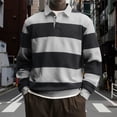 thumbnail image 1 of Gamivast Rugby Shirt for Men Collared Shirts Streetwear Striped Breathable Long Sleeve Shirt Gray S, 1 of 5