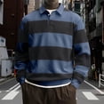 thumbnail image 1 of Gamivast Rugby Shirt for Men Collared Shirts Streetwear Striped Breathable Long Sleeve Shirt Navy M, 1 of 5
