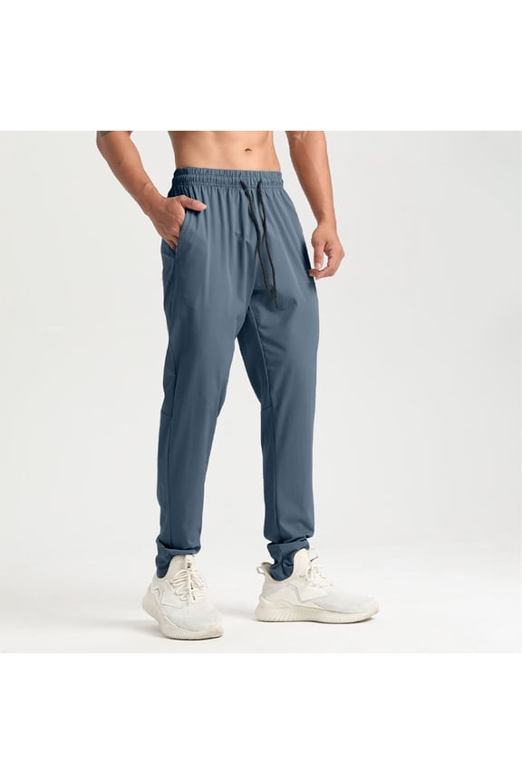 Running Pants Men Loose Fitted Drawstring Solid Joggers Comfortable Elastic Waist Sweatpants with Zipper Pockets Work Business Straight Leg Trousers