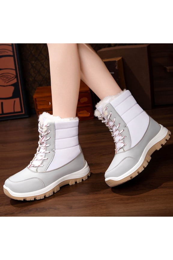 Running Shoes for Women Winter Fuzzy Lace up Arch Support Warm Booties with Anti-Slip Outdoor Platformed Memory Foam Round Toe Boot Hiking Waterproof Cozy Boots