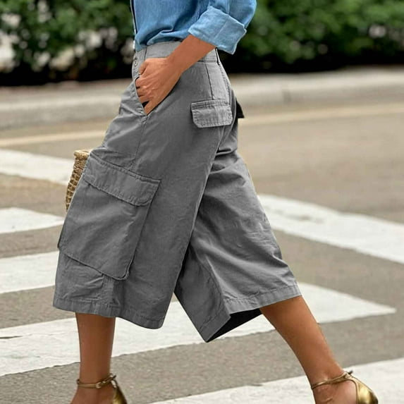 Gamivast or Cargo Shorts Women Elastic Waist Knee Length Wide Leg Shorts for Summer Casual Relaxed Fit with Pockets Add to My Order Today