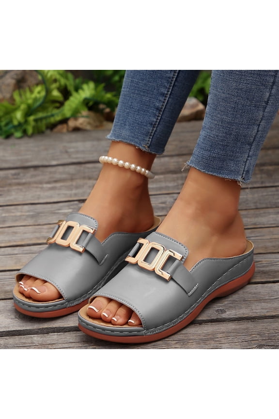 Sandals Women Casual Slip on Slide Sandals Buckle Open Toe Comfortable Arch Support Dressy Shoes for Daily Walking Summer Outfits