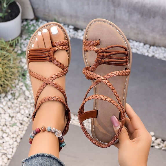 Gamivast Sandals for Women Stretch Knit Sandals Open Toe Thick-Soled Slingback Sandals Beach Vacation Travel Walking Outdoor Daily Casual Footwear Brown 38
