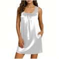 thumbnail image 1 of Gamivast Satin Dress for Women Sleeveless Scoop Neck Mini Dress Loose Fit Slip Dress With Pockets Silky Smooth Party Evening Night Club Wear, 1 of 7