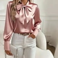 thumbnail image 1 of Gamivast Satin Shirts for Women Bow Tie Neck Long Sleeve formal Work Blouse Elegant Satin Solid Color Blouse Casual Dressy Business Tops Spring Outfits, 1 of 3