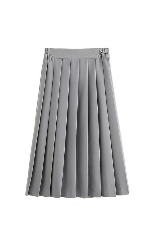 School Uniform Skirts for Girls Teen Midi Length High Elastic Waist Flowy Pleated Skirt Preppy Solid Color Back to School Outfits